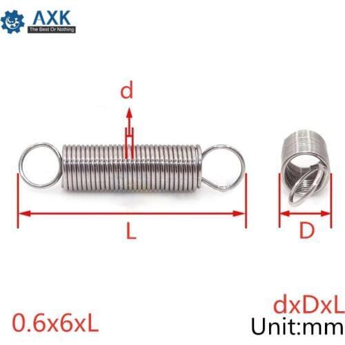 20Pcs 0.6 x 6mm 0.6mm Stainless Steel Tension Spring With Dual Hook Extension Springs Outer Diameter 6mm Length 20-60mm