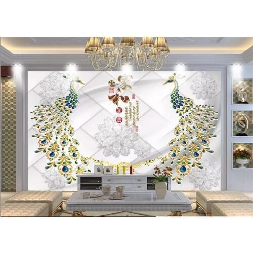 Custom photo 3d wallpaper Luxury European Peacock Jewelry Wall home decoration 3d wall murals wallpaper for living room