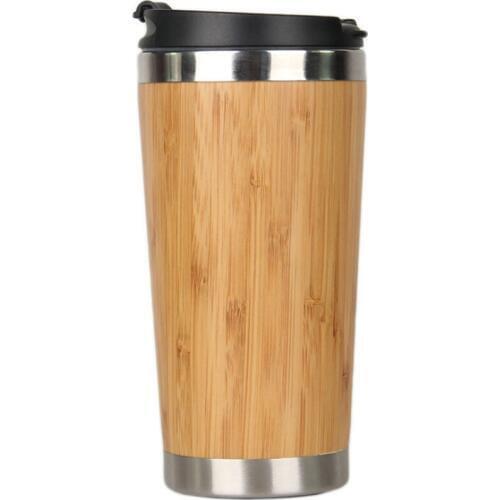 450Ml Bamboo Coffee Cup Stainless Steel Coffee Travel Mug With Leak-Proof Cover Insulated Coffee Accompanying Cup Reusable Woo
