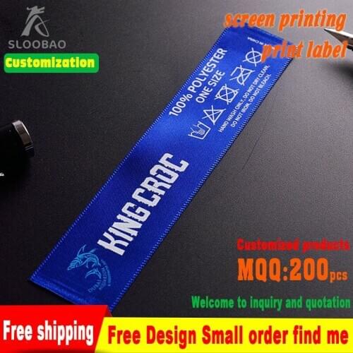Free shipping customized White printing clothing satin labels/garment printed labels/care labels Ribbon Screen Printing Series