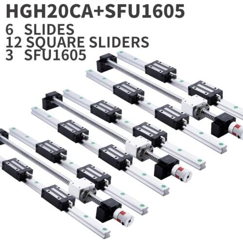 6 set Square Linear guide rail HGR20- 400/1000/1300mm + SFU1605 Ball screw + BK BF12 CNC parts Automatic manual adjustment
