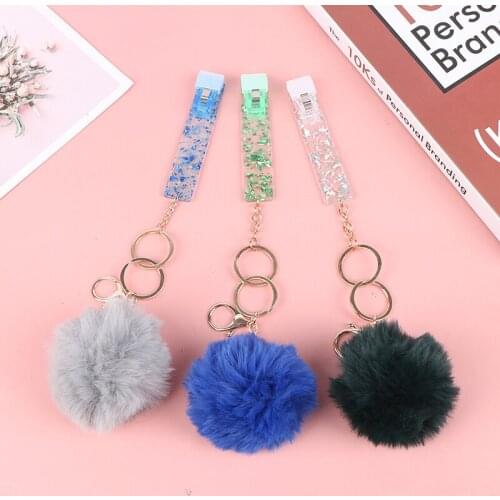 Acrylic Debit Credit Card Grabber Keychain Custom Love Puff Ball Atm Swaggy Card Grabber Plastic Clip For Long Nails