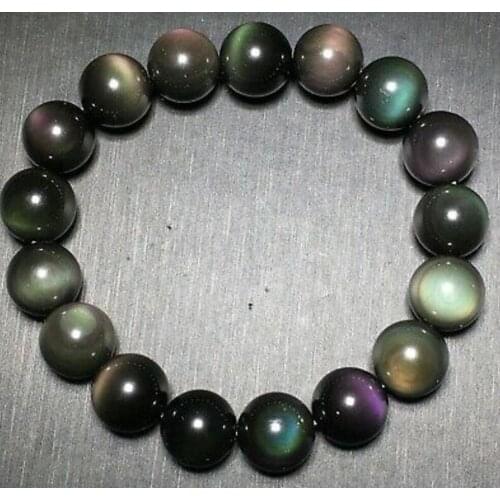 Free Shipping 12mm Natural Color eye Obsidian Light Gemstone Beads Bracelet AAA