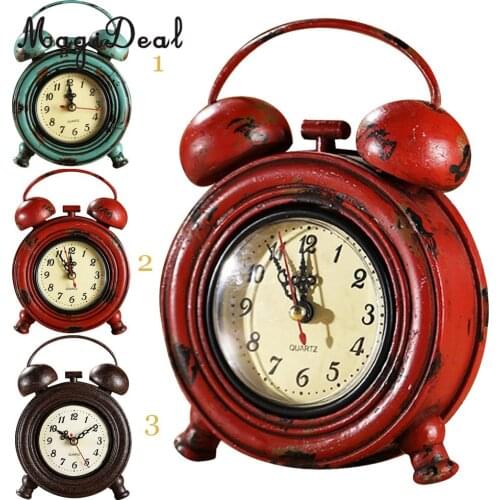 Mute Silent Retro Decorative Round Metal Dial Wall Clock Home Decoration Desk Clock
