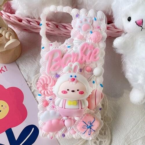 Handmade For Samsung galaxy s21 ultra 5G case Cartoon Rabbit Customized s20 FE phone Cover s8/s9/s10/s20 plus DIY cream shell