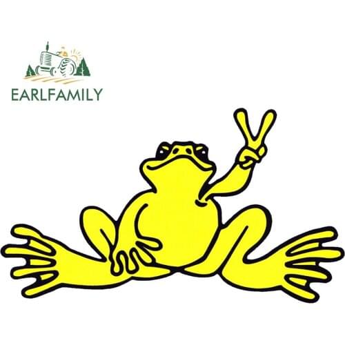 EARLFAMILY 13cm x 7.4cm Auto Yellow Car Stickers for Peace Logo Frog Graphics Funny Decals Waterproof DIY Vinyl Car Wrap Decor