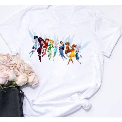Disney Princess T Shirt Summer Short SLeeve Casual White Tshirts Tinker Bell Women Clothes Streetwear Female Clothes Tee Shirts