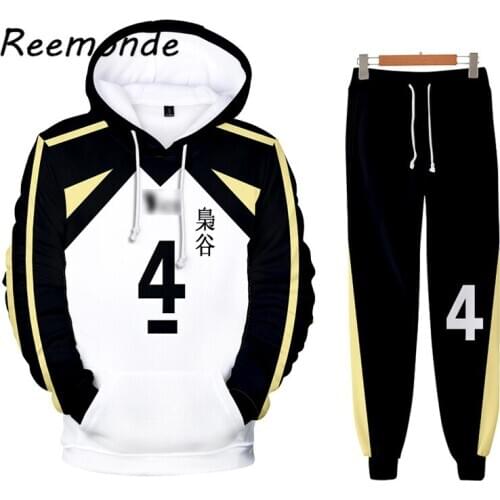 Haikyuu!! Bokuto Koutarou Cosplay Hoodies Sweatshirts Pants Suits Mens 3D Akaashi Keiji School Uniform Sets Pullover For Boys
