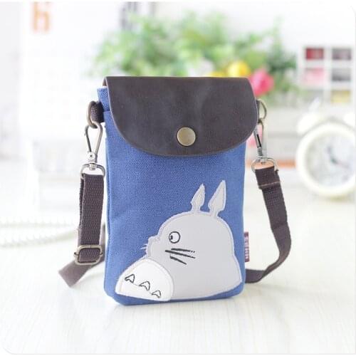 Women Canvas Clutch Purse Phone Bag Cute Cartoon Totoro Rabbit Shoulder Crossbody Bags Female Fashion Small Flap Messenger bag