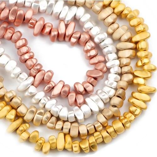 JHNBY 15'' Matte Rose Gold, silvers Hematite irregular gravel Natural Stone spacer Loose beads for Jewelry making bracelets DIY