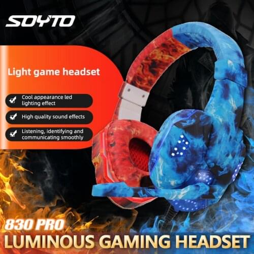 Camouflage Earphone Noise Cancelling headset head-mounted luminous gaming computer wired Headphones Sport Microphone Headset New