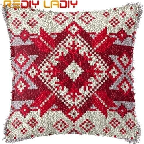 Latch Hook Cushion Mandala Pattern B Pillow Case Pre-Printed Canvas Acrylic Yarn Latched Pillow Crochet Cushion Cover Home Decor