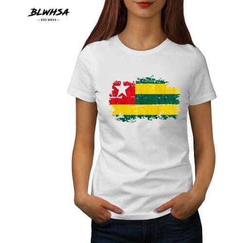 BLWHSA Togo Fans Summer Women T Shirts Togo National Flag Print Cotton Casual T-shirt Female Tops Nostalgic Style Tee