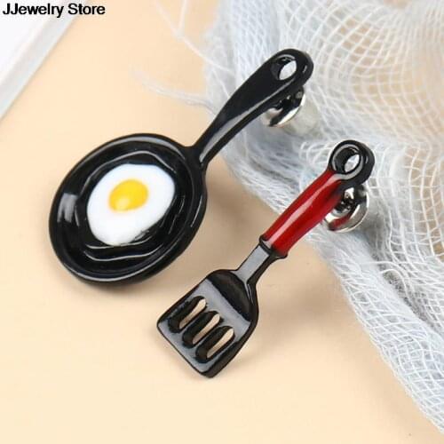 Fashion 1 Pair Women Dissymmetry Small Shovel Fried Egg Earrings Cute Earrings