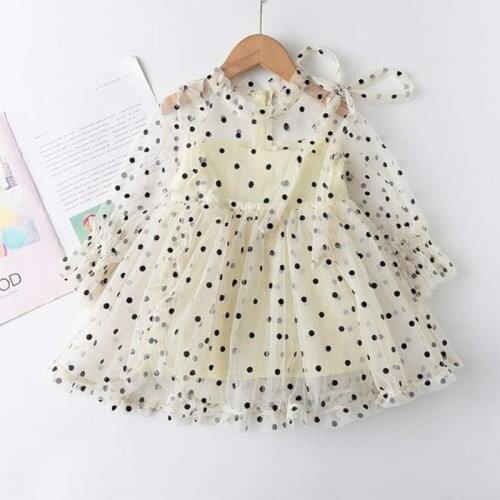 MudiPanda Kid Polka Dot Dresses 2021 Fashion Girls Long Sleeve Mesh Outfits Princess Dress Spring Sweet Clothing 2-6 Y