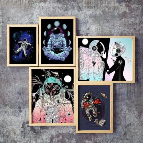 Space Astronaut Kids Dream Whale Wall Art Canvas Painting Black White Nordic Posters And Prints Wall Pictures For Living Room