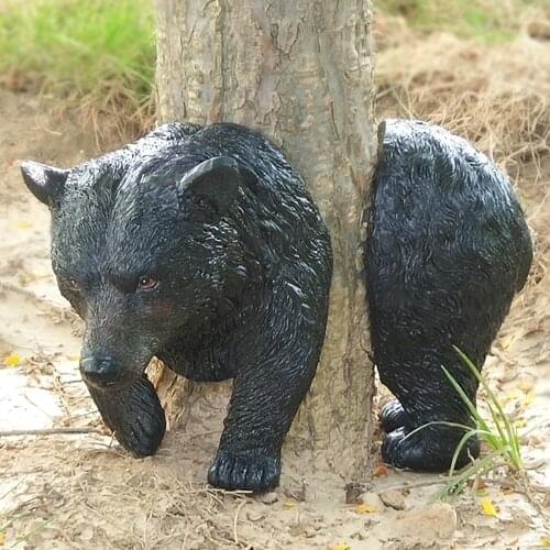 Newest Arrival Creative Resin Bear Sculpture Garden Decoration Through Tree Center Unique Outdoor Statue Black