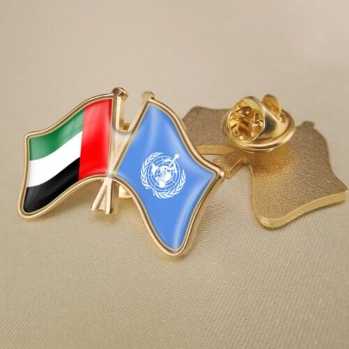 United Arab Emirates and World Health Day Crossed Double Friendship Flags Lapel Pins Brooch Badges
