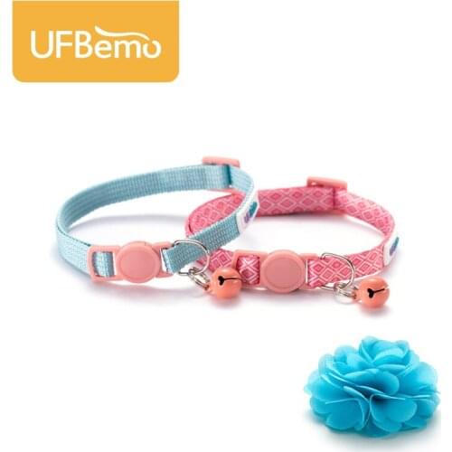 UFBemo Breakaway Necklace Cat Dog Accessories Products Pet Collar with Bell Flower Rosa for Small Chihuahua