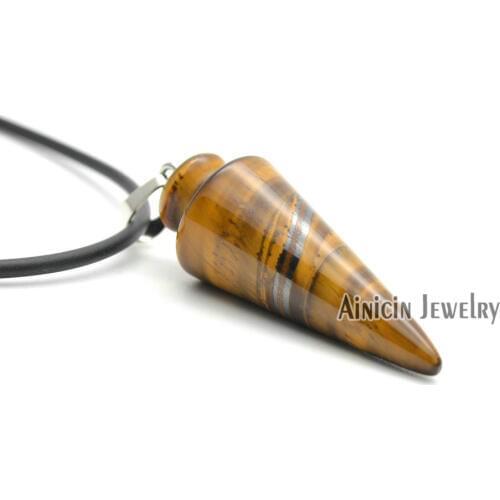1pc Natural Semi-precious Stone Brown Color Tiger Eyes Bullet Shape Pendant Necklace For Men and Women Jewelry Gift