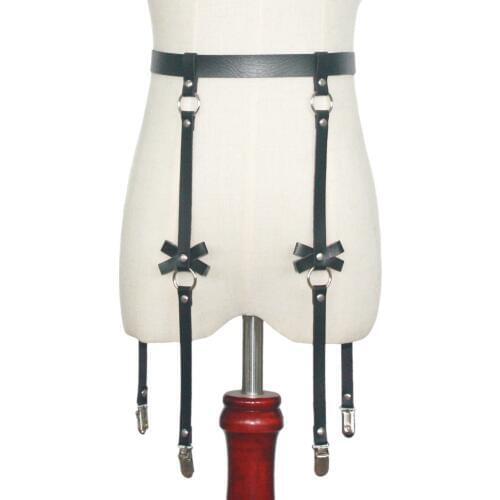 Sexy Bowknot Garter Female Fashion Hollowed Pure Color All-matched Temperament High Quality PU Leg Ring Punk Style Tight Garters