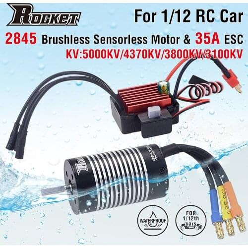 Rocket 2845 Waterproof Brushless Sensorless Motor 3100KV 3800KV 4370KV 5000KV w/35A ESC for 12428 1/12 RC Car