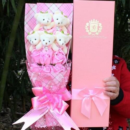 Handicrafts Plush bear pink round flower cartoon plush bouquet Valentines Day birthday Gifts round flower