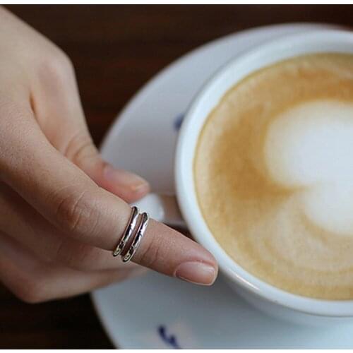 S925 Silver Color ring personalized styling jewelry Girlfriend gift ladies ring Double-layer open Silver Color ring