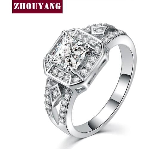 Silver Color Luxury Prince cut Wedding Ring Engagement Cubic Zirconia Jewelry For Women with Austrian Crystal ZYR554