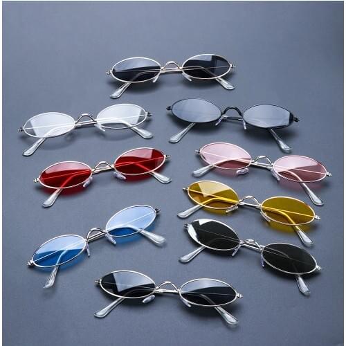 1PC Retro Small Oval Frame Sunglasses Womens Vintage Shades Black Red Metal Color Sun Glasses Men Fashion Design Eyeglasses
