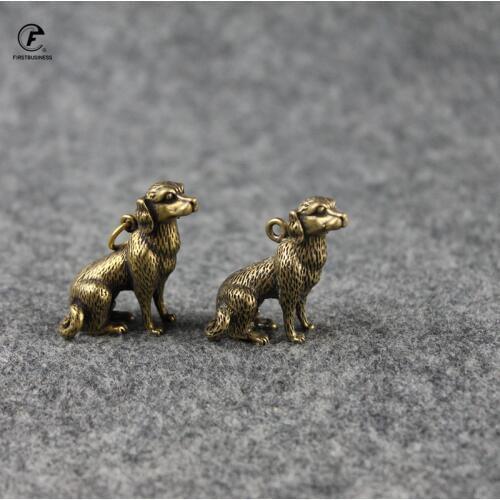 Solid Brass Cute Dog Miniatures Figurines Vintage Copper Lucky Animal Statue Ornaments Living Room Home Decorations tea pet key