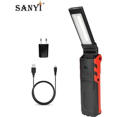 USB Rechargeable Work Light Dimmable COB LED Folding Flashlight Inspection Lamp Portable Lantern with Magnet & Hook Power Bank