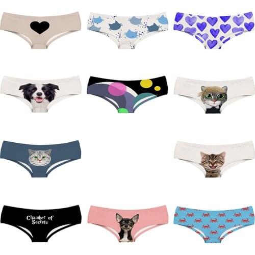 3D Prints Border Collie Women Panties Cartoon Cat Heart Crab Blue Lady Briefs Color Bubbles Mid-Rise Female Underwear