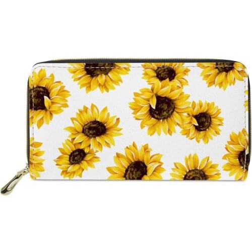 HYCOOL Wallet Women Flower Sunflower Bloom Print Ladies Purse Card Wallets Multi Function Phone Money Zip Bag PU Leather Purses