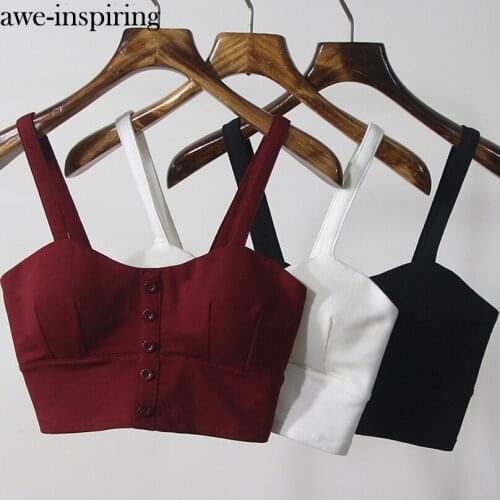 Crop Top Women Camis Halter Tops Women Camisole Summer Sexy Sleeveless Slim Low Chest Button Roupas Femininas Low-cut outfit
