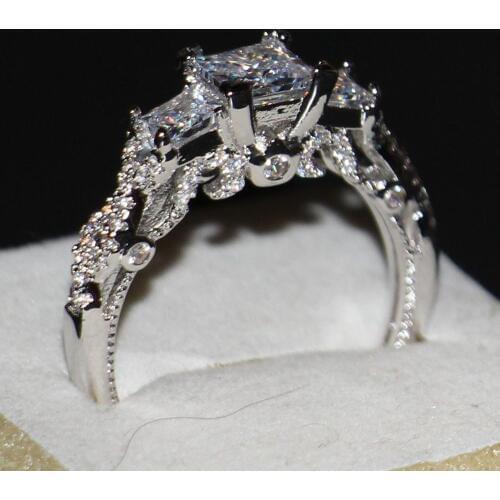 Size 5-11 Vintage Jewelry 925 Sterling Silver Three Stones Princess Cut Women Engagement Wedding Band Gold Ring for Love gift