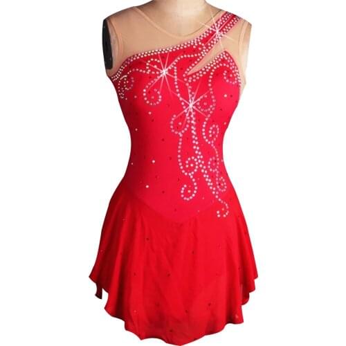 Custome Made Girls Women Red Ice Skating Dress Competition Ice Figure Skating Dress for Performance TXH-B010