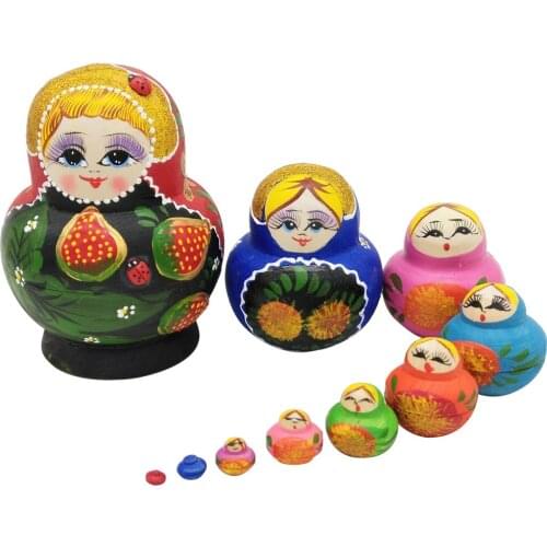 10 Pieces High Quality Wood Strawberry Russian Nesting Dolls Babushka Matryoshka