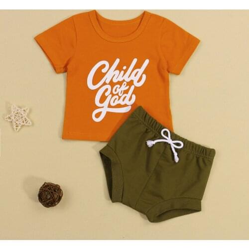 2Pcs Outwear Clothes Set Baby Boy Infant Kids Summer Toddler Letter Print Short Sleeve T-shirt + Solid Short Pants Kids Wear