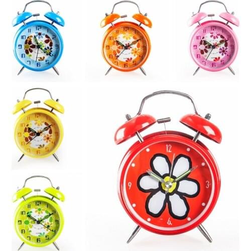 4inch Flower 5styles Printing Luminous Pointer Double Bell Alarm Clock, Student , OL Office Syudy Room Living Room Alarm