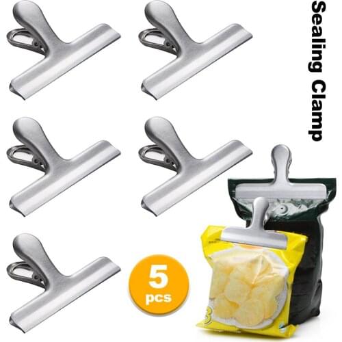 5PCS Stainless Steel Multifunction Bag Chip Clips, Fresh Food Clips, Photo File Clamps, Seal Grip for Kitchen Seal