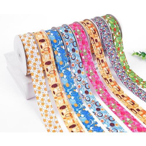 5yards/lot) 25mm Geometric Pattern Print Grosgrain Ribbon for Hairbow DIY Card Gift Box Packing Lace Ribbons