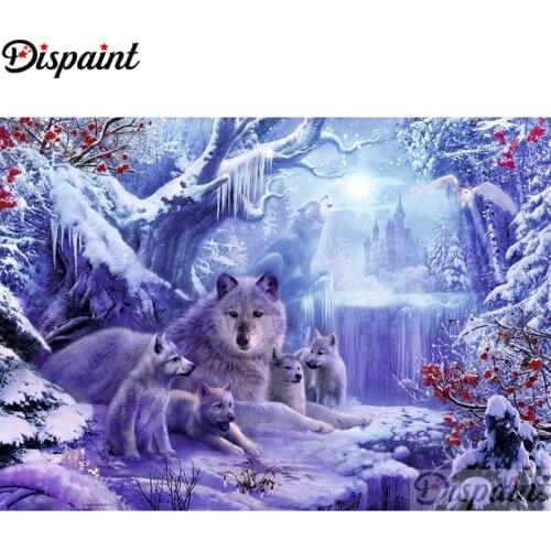 Dispaint Full Square/Round Drill 5D DIY Diamond Painting "Animal wolf scenery" 3D Embroidery Cross Stitch Home Decor Gift A11964