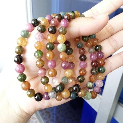 Genuine Natural Colorful Tourmaline Crystal Beads Woman Bracelet 7 mm Tourmaline