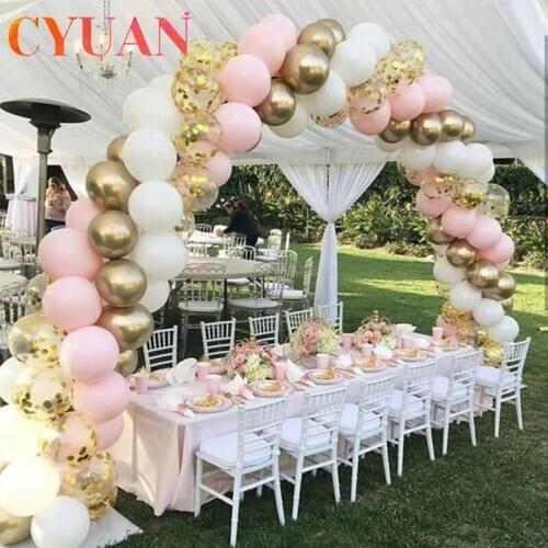 CYUAN 100pcs Macaroon Balloons Arch Set Gold Confetti Balloon Pink White Ballon Arch Garland Wedding Decor Birthday Party Kit
