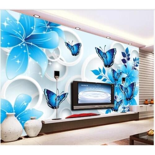 Custom photo wallpaper 3d mural wallpaper for walls 3d Modern blue flower butterfly 3D TV background wall papers home decoration