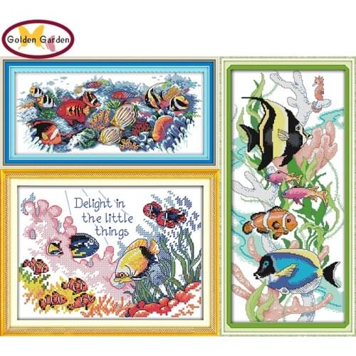GG Tropical Fish Pattern Handmade Craft Needlework Cross Stitch Set Embroidery Kit Printed Stitching Cross Stitch Home Decor