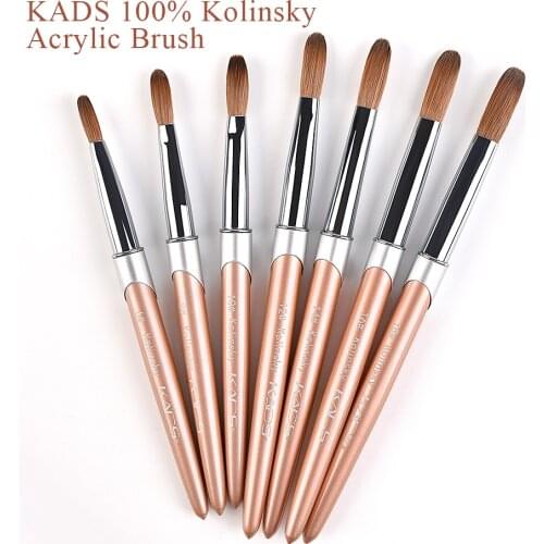 KADS 100% Pure Kolinsky Acrylic Nail Brush Oval Crimped Pink Handle Professional Salon Quality for Acrylic Powder Size 6-16
