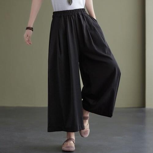 Capris Pants 2021 New Arrival Cotton Linen Loose Summer Pants High Waist Women Casual Pants Street Fashion Lady Wide Leg Pants