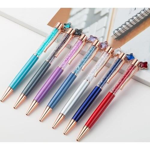 Kawaii Crystal Ballpoint Pen Fashion Girl Star Crystal Pendant Metal Pens Material Escolar Novelty Writing Supply Pen For School